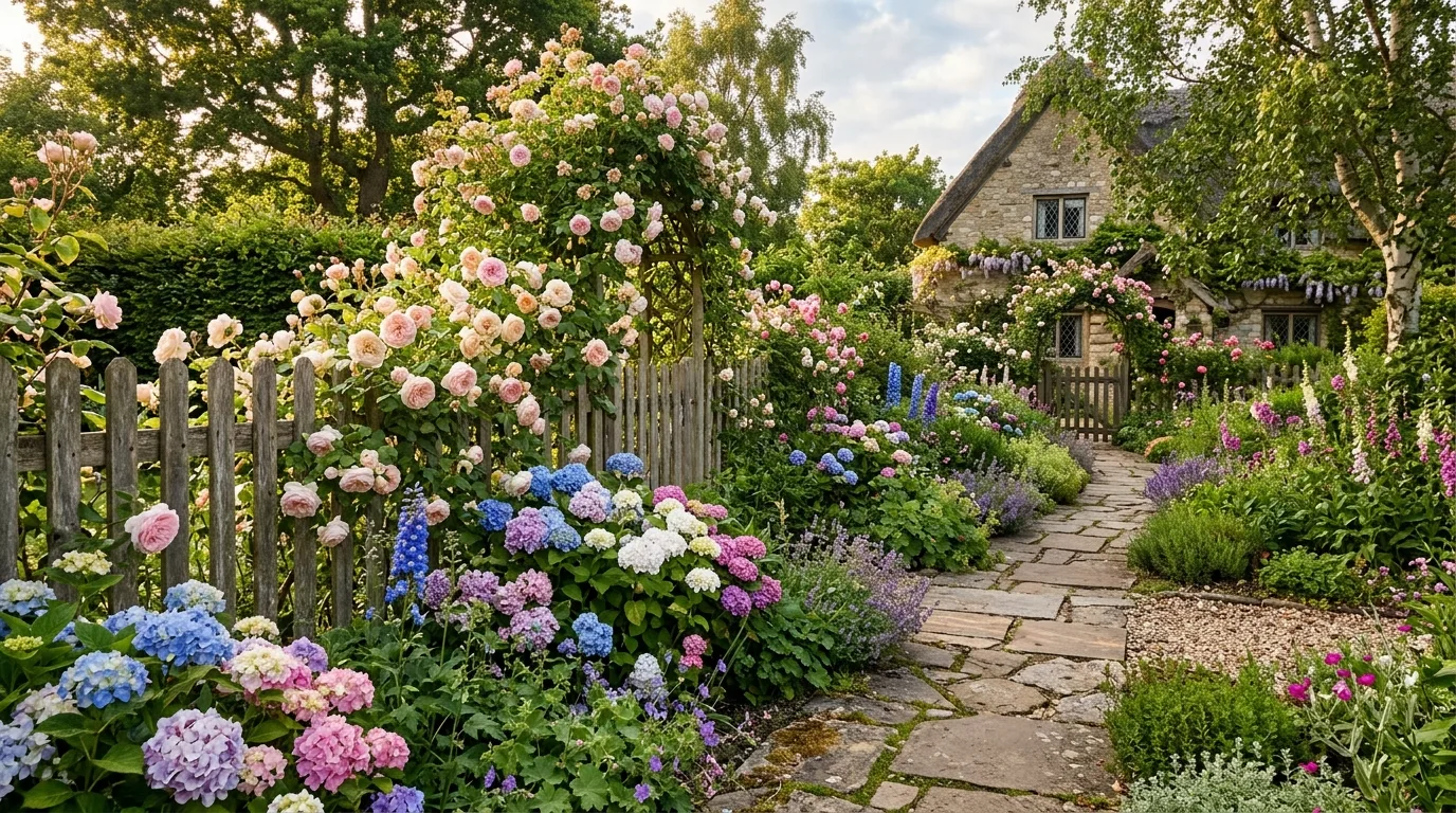 Hydrangeas Framing a Garden Path